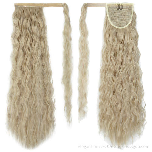 Long Natural Wave Ponytails Clip In Synthetic Pony Tail Heat Resistant Fiber Hair Extension Wrap Round Hairpiece